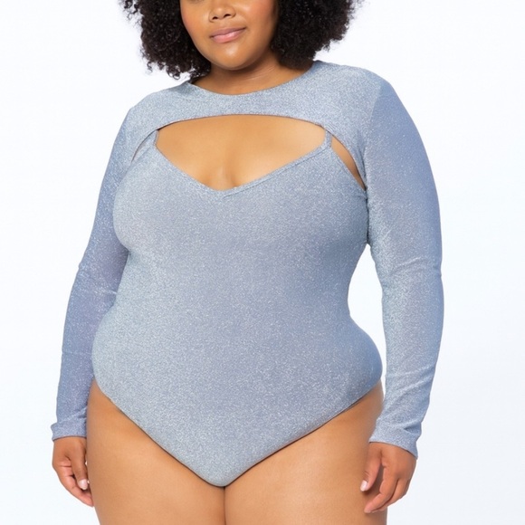 Haute Monde 2 piece body suit& shrug sparkly NEW shimmer SZ LG - Picture 1 of 10